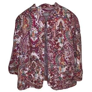 Chico's Women's Size 0 (S) Jacket Blazer Lightweight Ruffles Pink Paisley Print